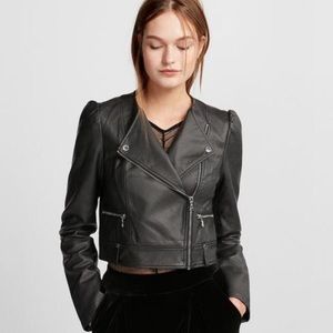 Express Black Puff Sleeve Cropped Leather Jacket